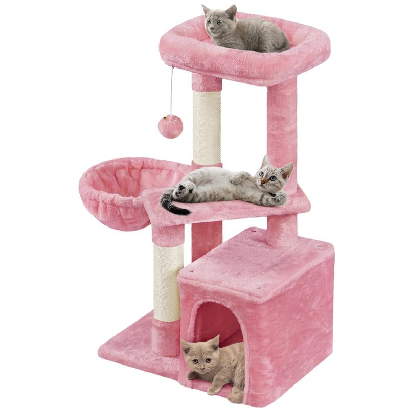 Yaheetech 34.5″ Cat Tree, Multi Level Cat Tower Cat Activity Center Scratching Post Indoor Furniture Cat Bed with Basket for Kittens