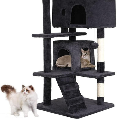 Cat Tree 54In Cat Tower Multi-Level Durable Cat Scratching Post & Cozy Fun Cat Jumping Platform Space Saving Cat Condo Pet Play House for Indoor Cats,Dark Gray