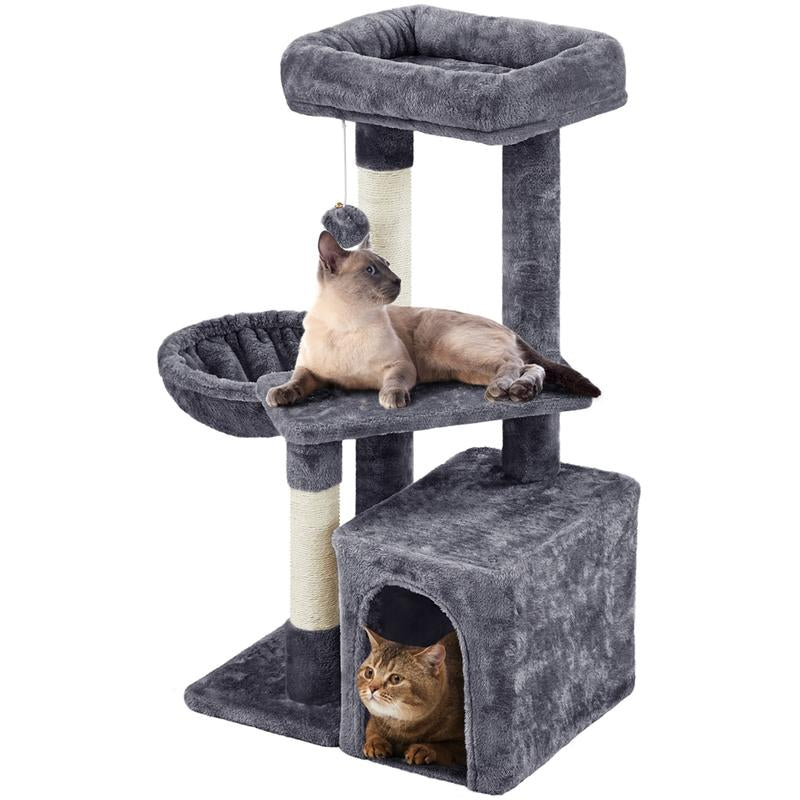 Yaheetech 34.5″ Cat Tree, Multi Level Cat Tower Cat Activity Center Scratching Post Indoor Furniture Cat Bed with Basket for Kittens