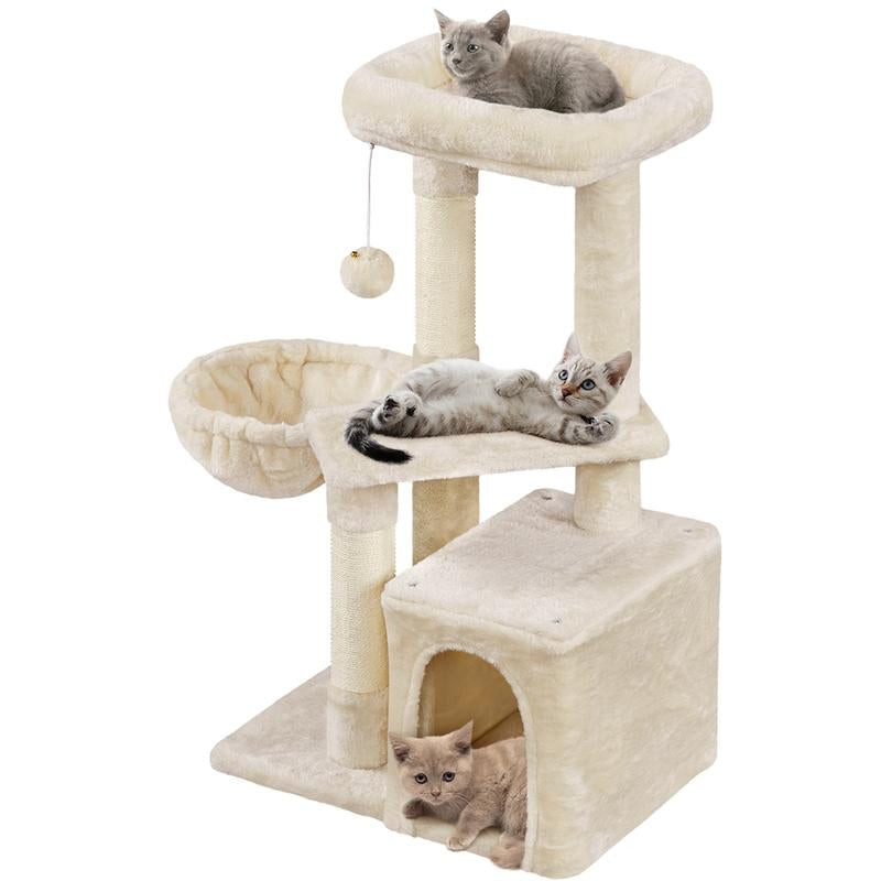 Yaheetech 34.5″ Cat Tree, Multi Level Cat Tower Cat Activity Center Scratching Post Indoor Furniture Cat Bed with Basket for Kittens