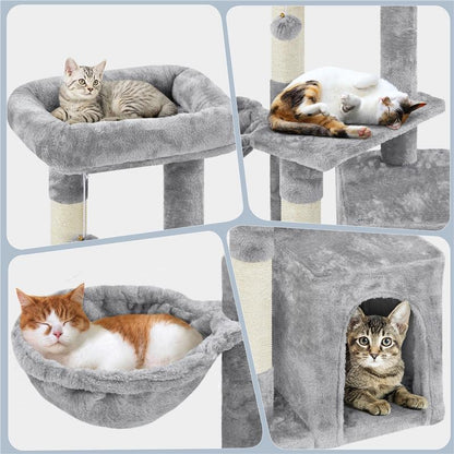 Yaheetech 34.5″ Cat Tree, Multi Level Cat Tower Cat Activity Center Scratching Post Indoor Furniture Cat Bed with Basket for Kittens