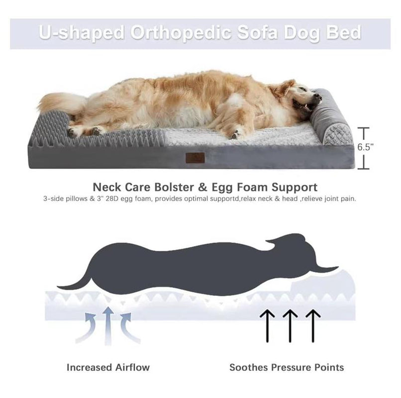 【Father'S Day Special】Orthopedic Dog Bed for Large Size Dogs, Supportive Memory Foam Dog Sofa with Washable Removable Cover, Non-Slip Base, Waterproof Pet Couch Bed
