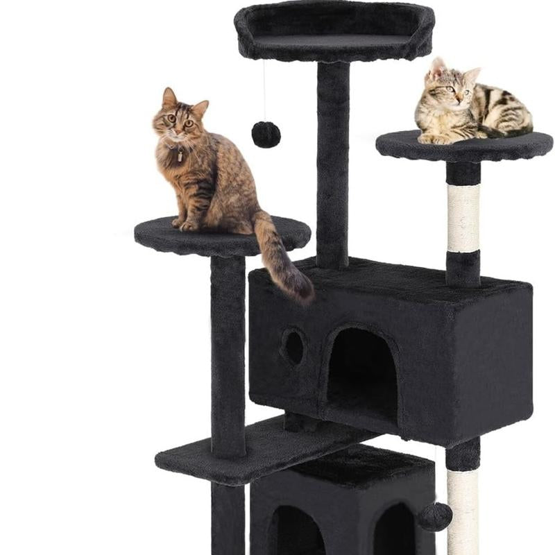 Cat Tree 54In Cat Tower Multi-Level Durable Cat Scratching Post & Cozy Fun Cat Jumping Platform Space Saving Cat Condo Pet Play House for Indoor Cats,Dark Gray