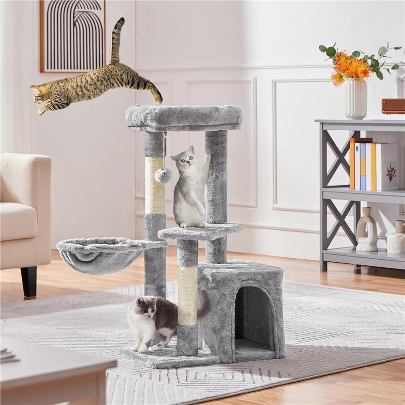 Yaheetech 34.5″ Cat Tree, Multi Level Cat Tower Cat Activity Center Scratching Post Indoor Furniture Cat Bed with Basket for Kittens