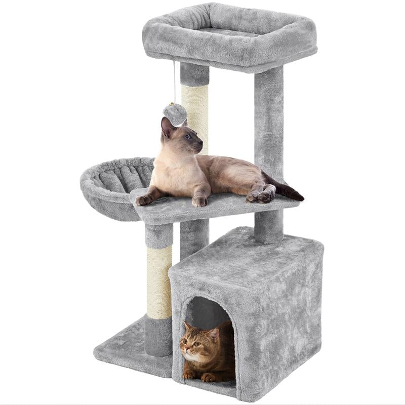 Yaheetech 34.5″ Cat Tree, Multi Level Cat Tower Cat Activity Center Scratching Post Indoor Furniture Cat Bed with Basket for Kittens