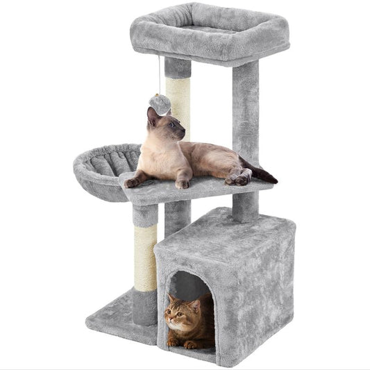 Yaheetech 34.5″ Cat Tree, Multi Level Cat Tower Cat Activity Center Scratching Post Indoor Furniture Cat Bed with Basket for Kittens