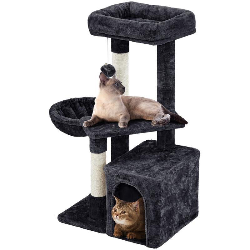 Yaheetech 34.5″ Cat Tree, Multi Level Cat Tower Cat Activity Center Scratching Post Indoor Furniture Cat Bed with Basket for Kittens