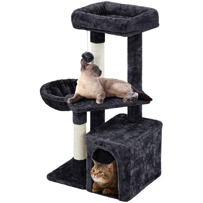 Yaheetech 34.5″ Cat Tree, Multi Level Cat Tower Cat Activity Center Scratching Post Indoor Furniture Cat Bed with Basket for Kittens