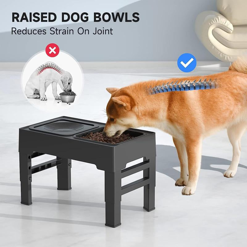 Elevated Slow Feeder Dog Bowl with No Spill Water Bowl 4 Height Adjustable Raised Non-Slip with Stand for Small Medium Large Dogs Pet Food